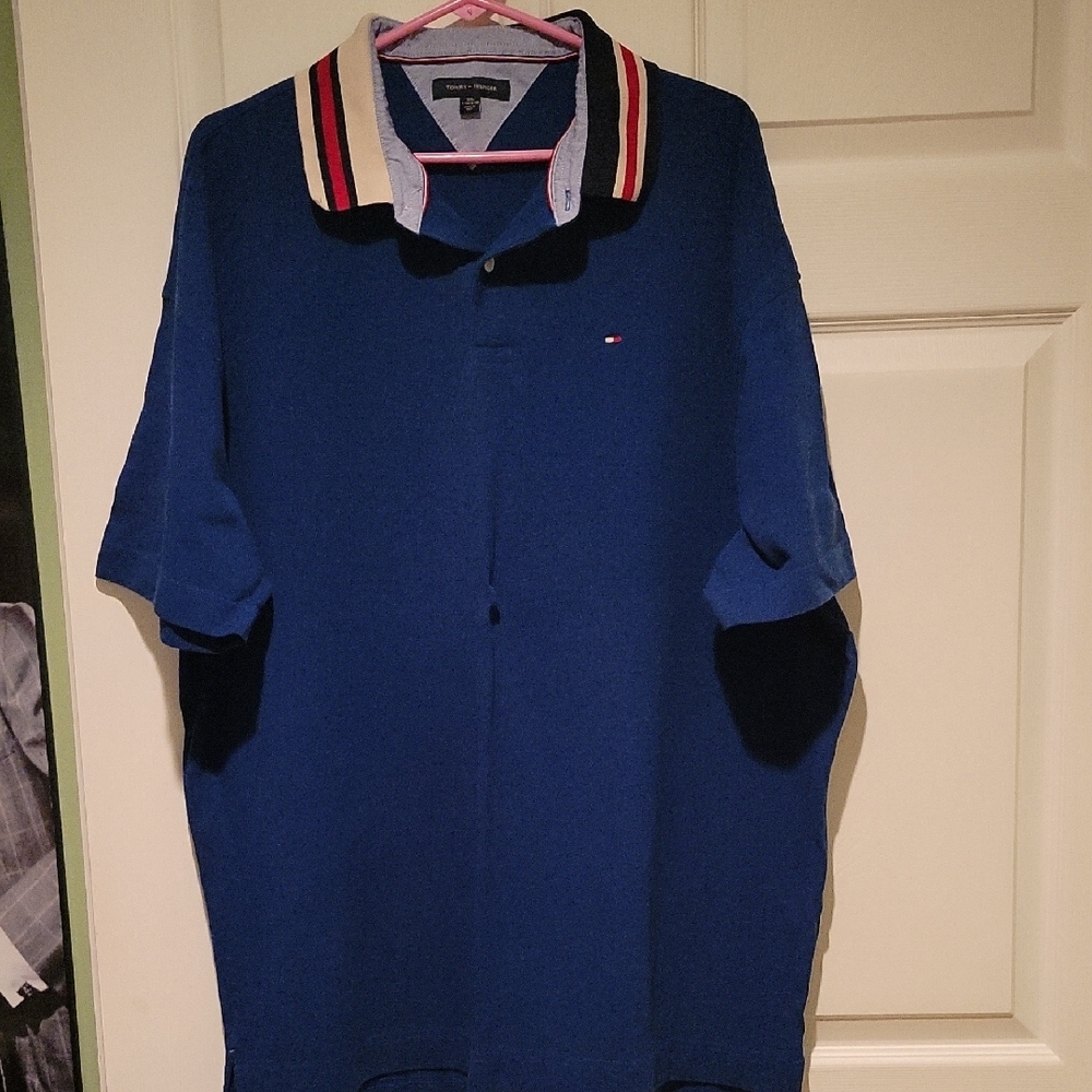 Tommy Hilfiger Blue Polo with Striped Collar